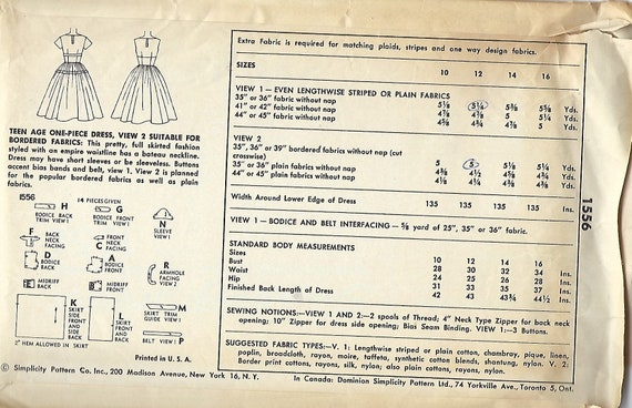 50s Simplicity 1556 One Piece Dress Vintage Pattern Full Etsy