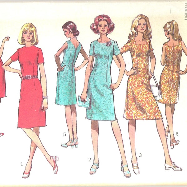 1970s Simplicity 9906 Misses Dress w/3 Necklines Pattern, Size 40 Bust 44, Plus Size Vintage