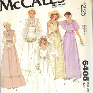 Vintage 70s Wedding Dress Sewing Pattern, McCalls 6405 Bridal Bridesmaid Bust 31.5 image 1