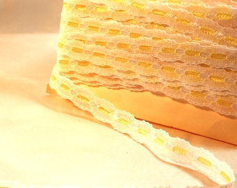 1/2&quot; White with Yellow Ribbon Trim Lace, Lingerie Supply, Per Yard A535