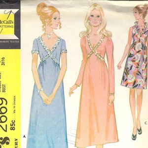 McCalls 2669 70s Empire Waist Dress Pattern Size 8 Bust 31.5