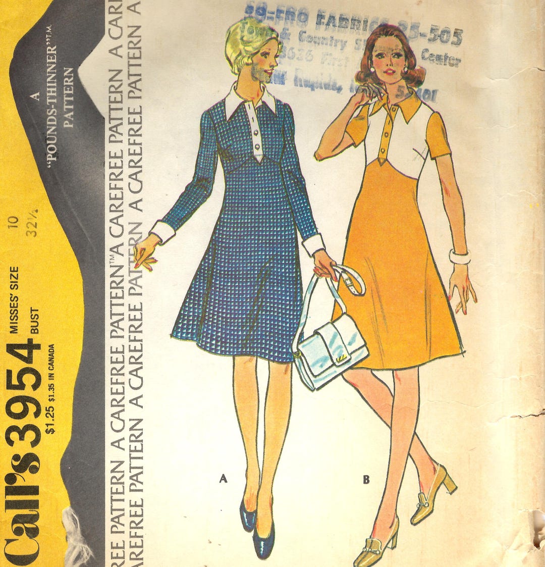 1970s Mccalls 3954 Sewing Pattern, Misses Empire Waist Dress, Flared ...