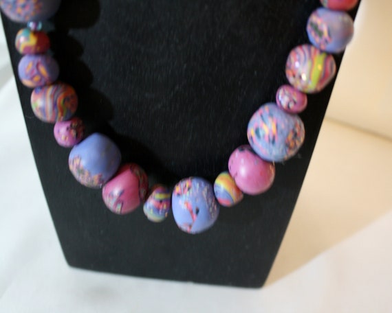 80s Chunky Handpainted Beaded Vintage Necklace 11… - image 2