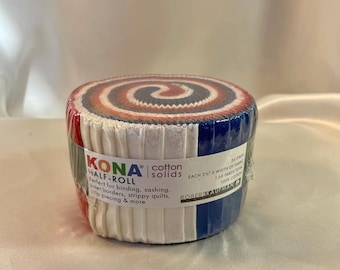 KONA Cotton Fabric Roll (24 Pieces), KONA Cotton Jelly Roll  Solids, Robert Kaufman, Patriotic, New Brights, Candy Brights, Melon Balls