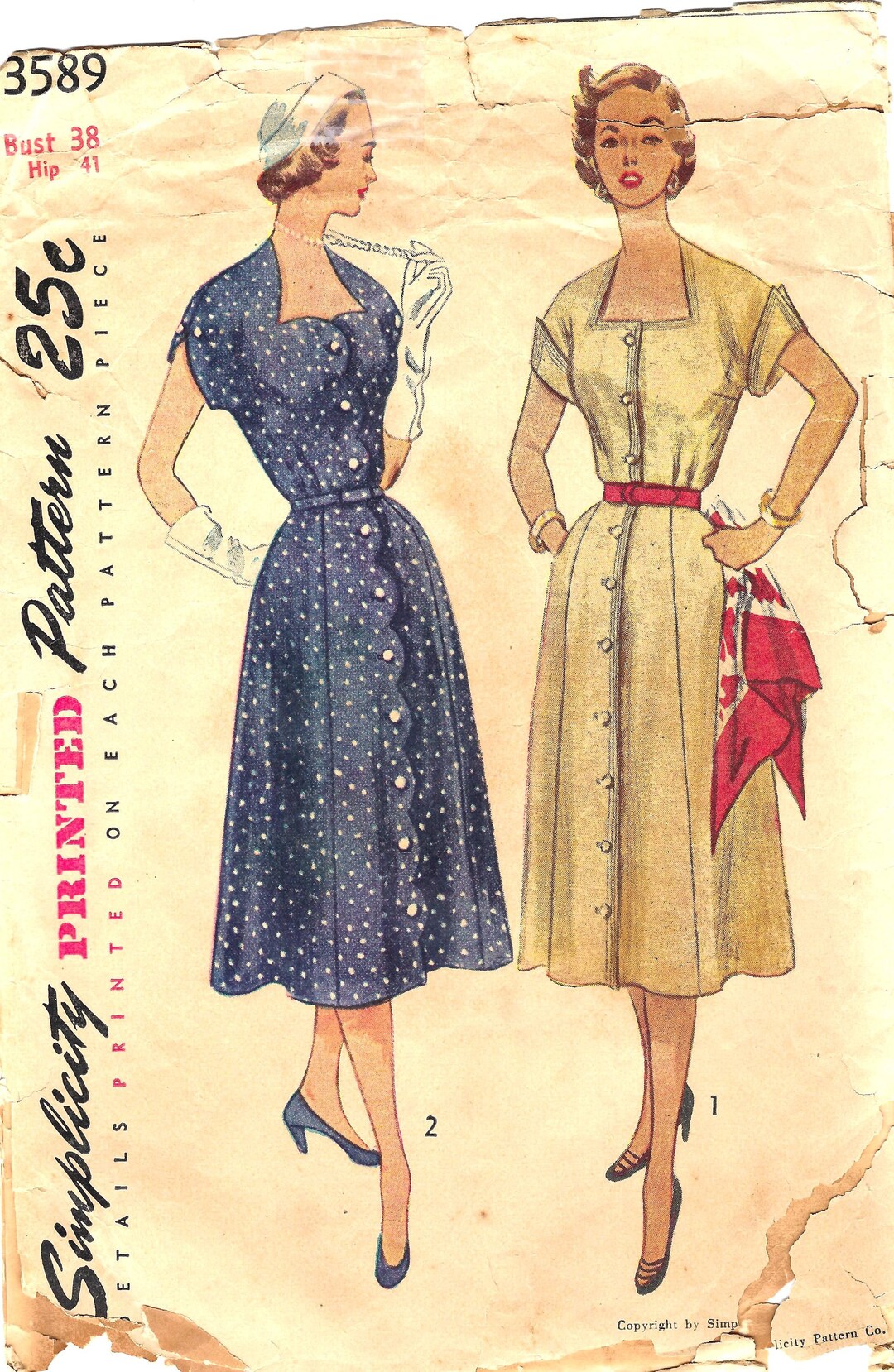 1950s Scalloped Dress With Seven Gore Skirt Simplicity 3589 Vintage ...