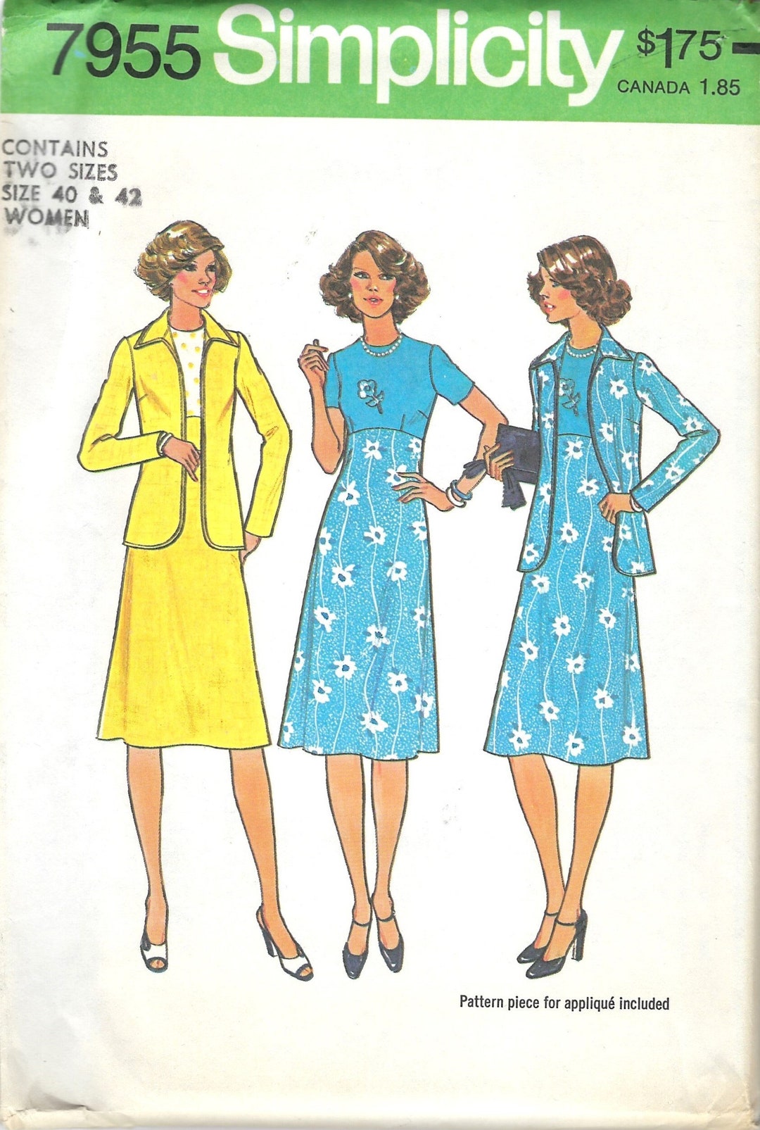 Simplicity 7055 Simplicity 7955 Vintage 70s Sewing Pattern, Empire Waist Dress, Jacket ...