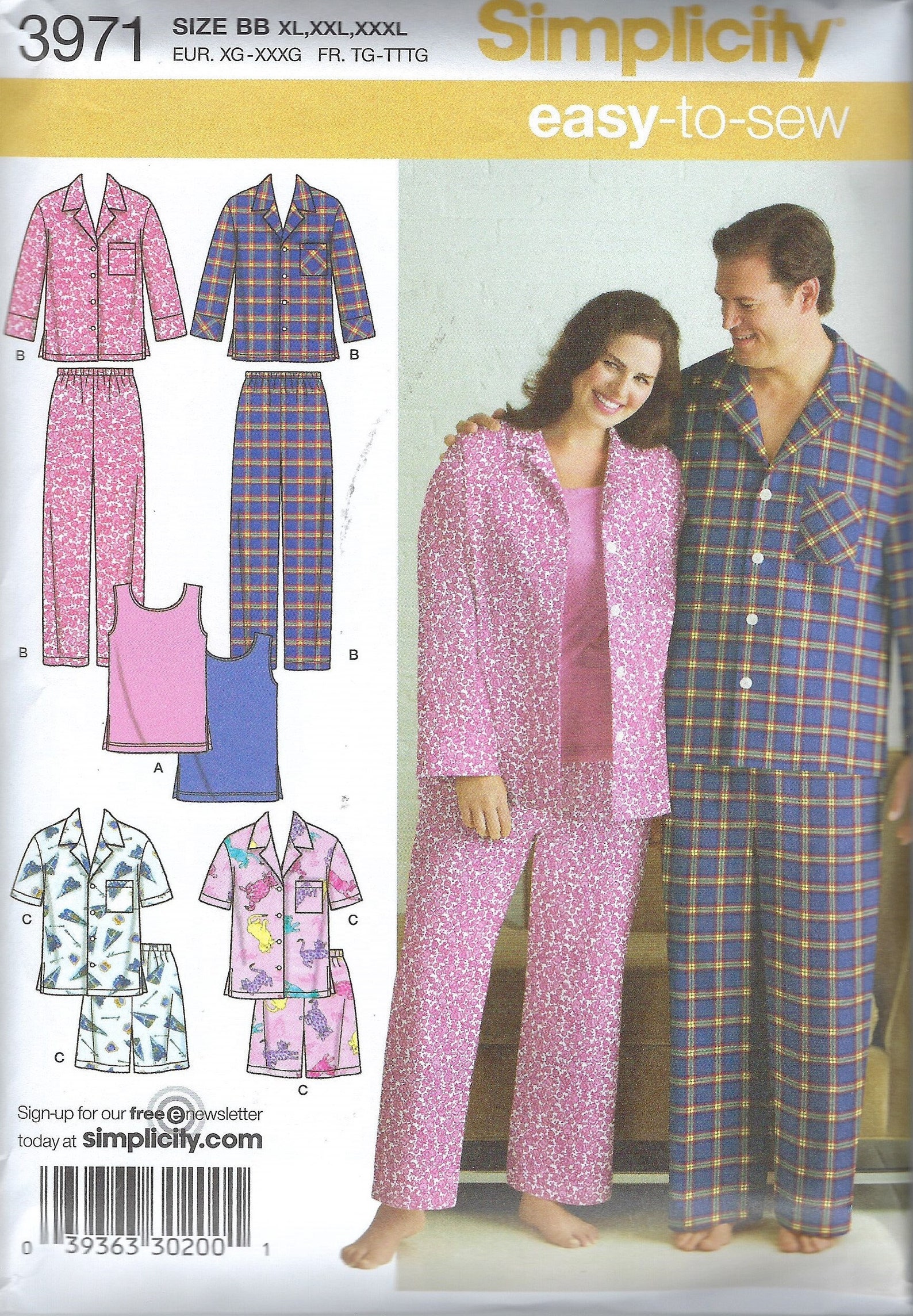 Simplicity 3971, Misses and Men's Pajamas, Tank Top, Sewing Pattern ...