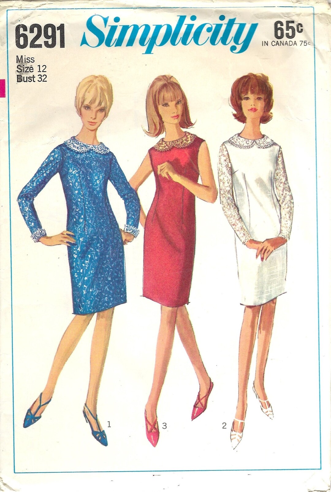 Mhm Pattern 1960s Sheath Dress Sewing Pattern - Simplicity 6291 Size 12 Bust 32