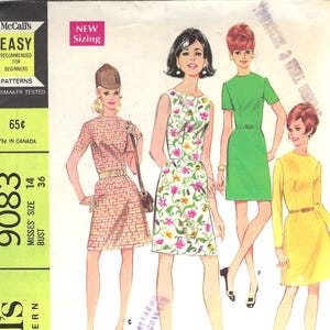 Vintage 1967 McCall&#39;s 9083 UNCUT Sewing Pattern Misses&#39; Dress With Slim or A-line Skirt Size 14 Bust 36
