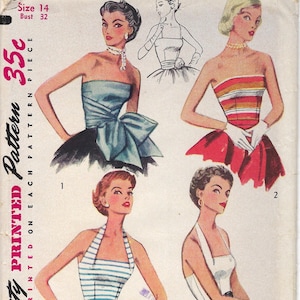 Lovely Vintage 1950s HALTER Tops Sewing Pattern, Size 14 Bust 32, Orig Not a PDF, UNCUT