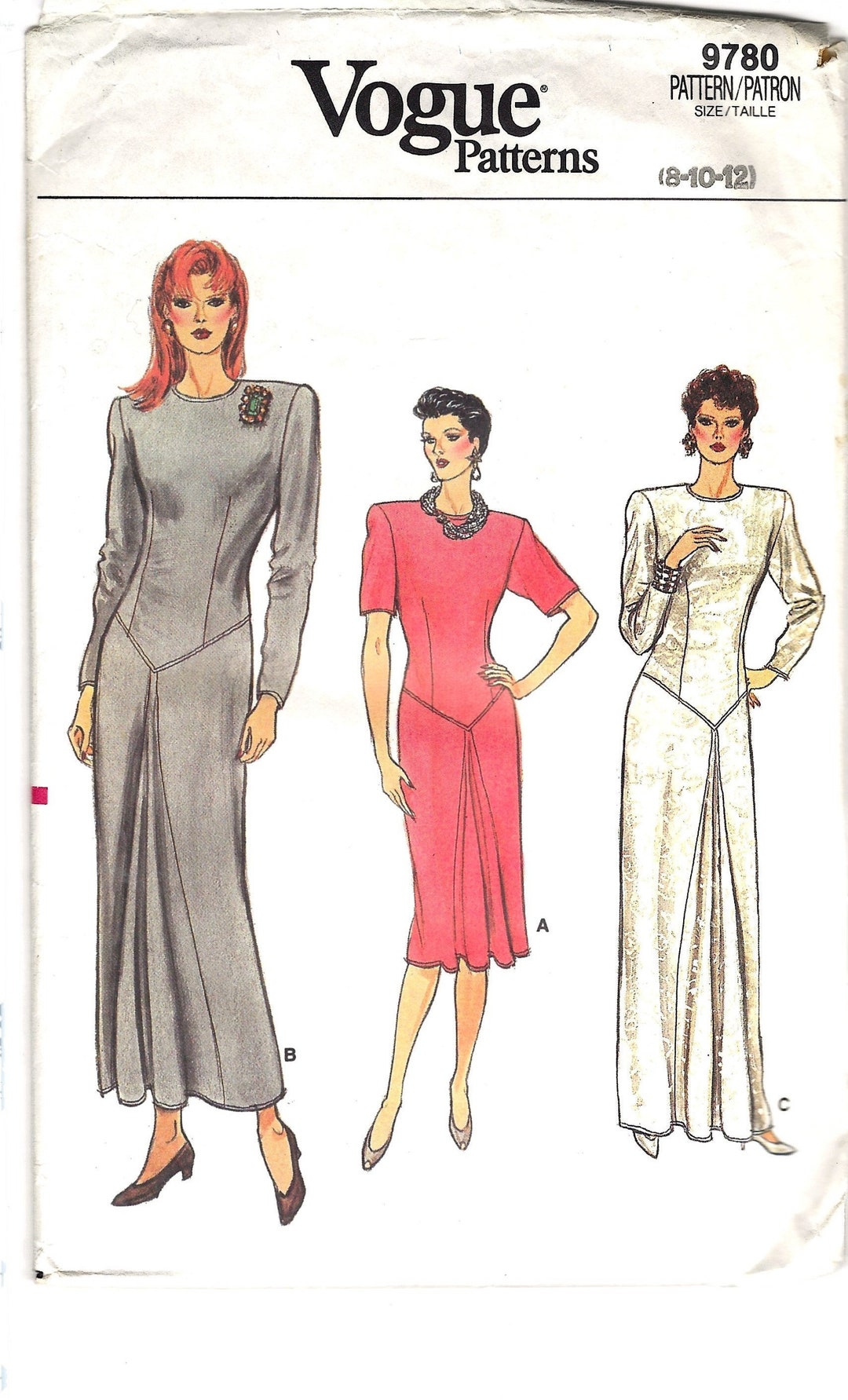 Vogue 9780 Misses' Slim Fitting Dress, Sewing Pattern, Size 8-10-12 - Etsy