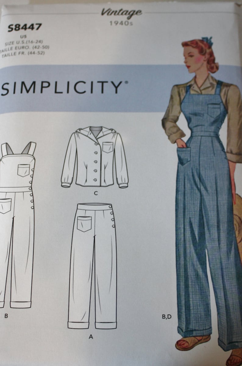 Simplicity S8447 40s Overalls Pattern Blouses Pants UNCUT Etsy