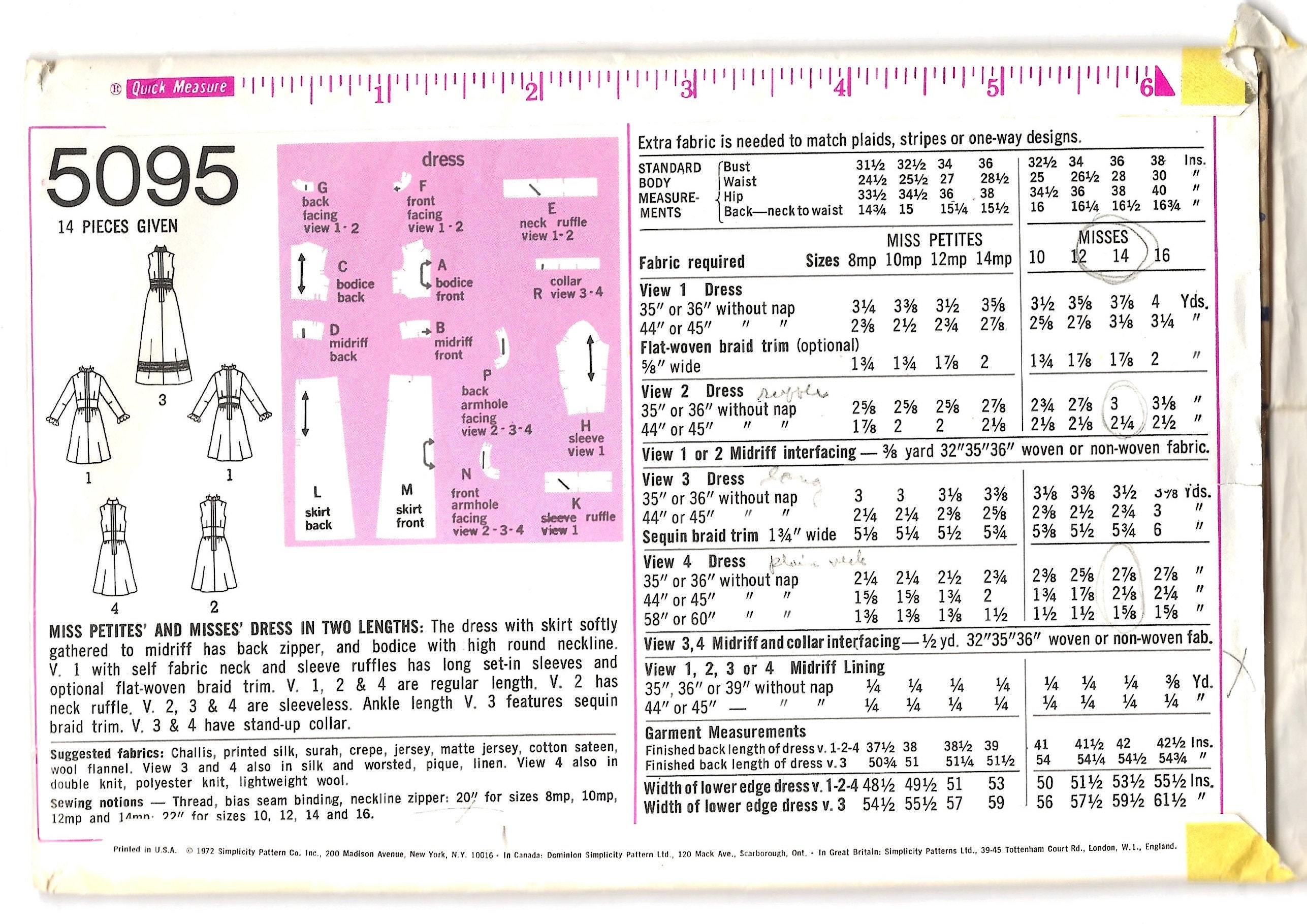 1970s Midriff Maxi Dress in Two Lengths, Simplicity 5095 Bust 36 ...