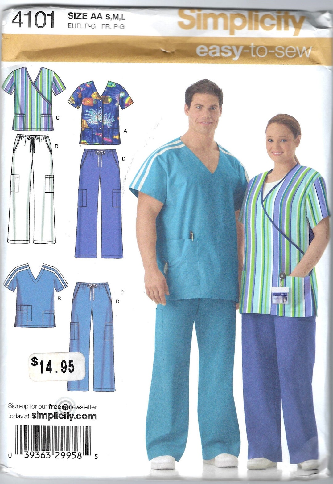 Misses' and Men's Scrub Top and Pants Simplicity Sewing Pattern 4101 ...