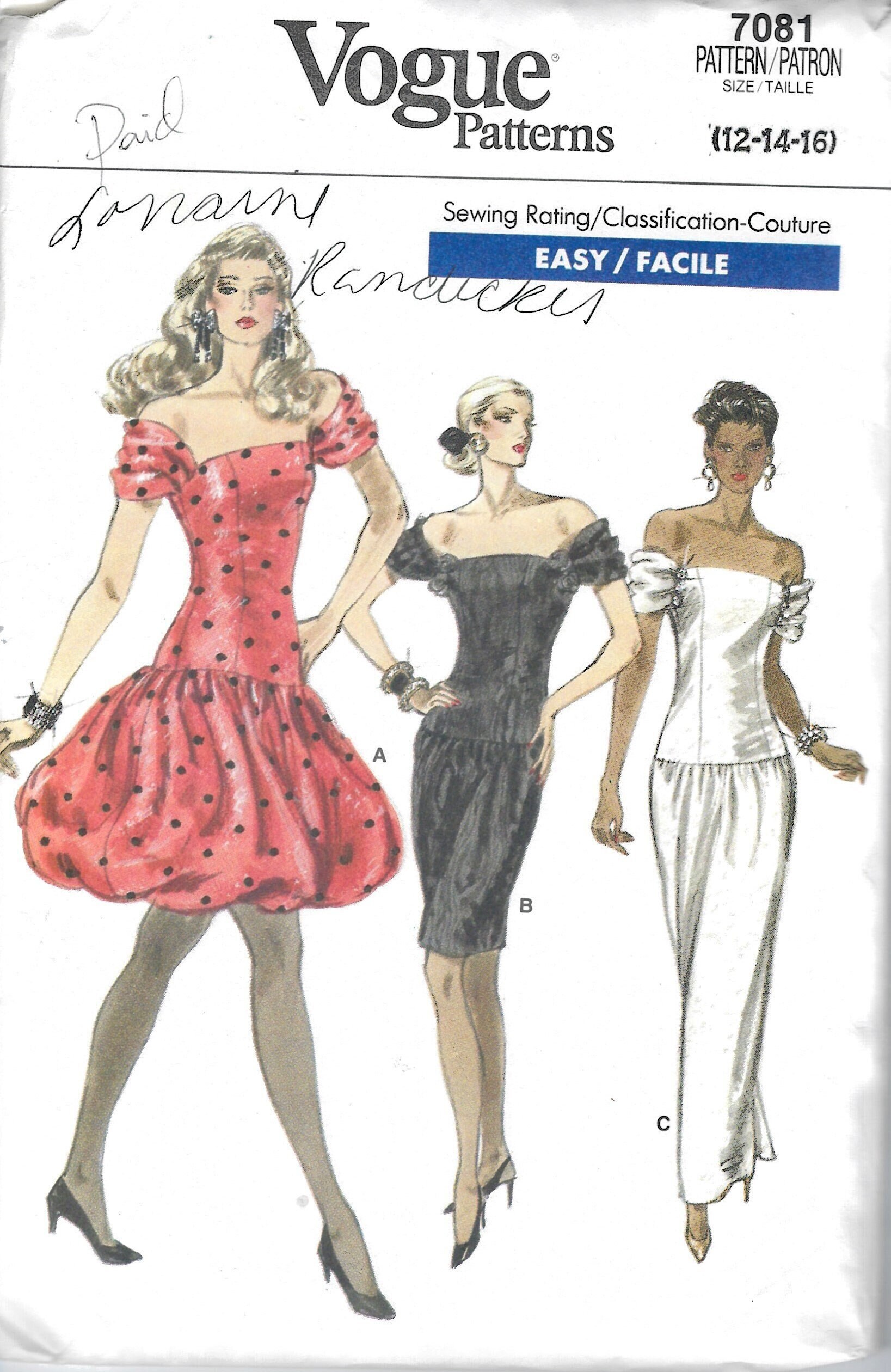 Vogue 7081 80s Fitted Lined Boned Dress Pattern, Size 12-14 Vogue 7081 80s Fitted Lined Boned Dress Pattern, Size 12-14