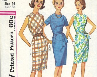 May include: Vintage sewing pattern for a sleeveless dress, featuring three models wearing different styles of the dress. The pattern number is 4840, and the size is 16 with a bust measurement of 36 inches. The dress is available in a plaid, solid blue, and floral print.