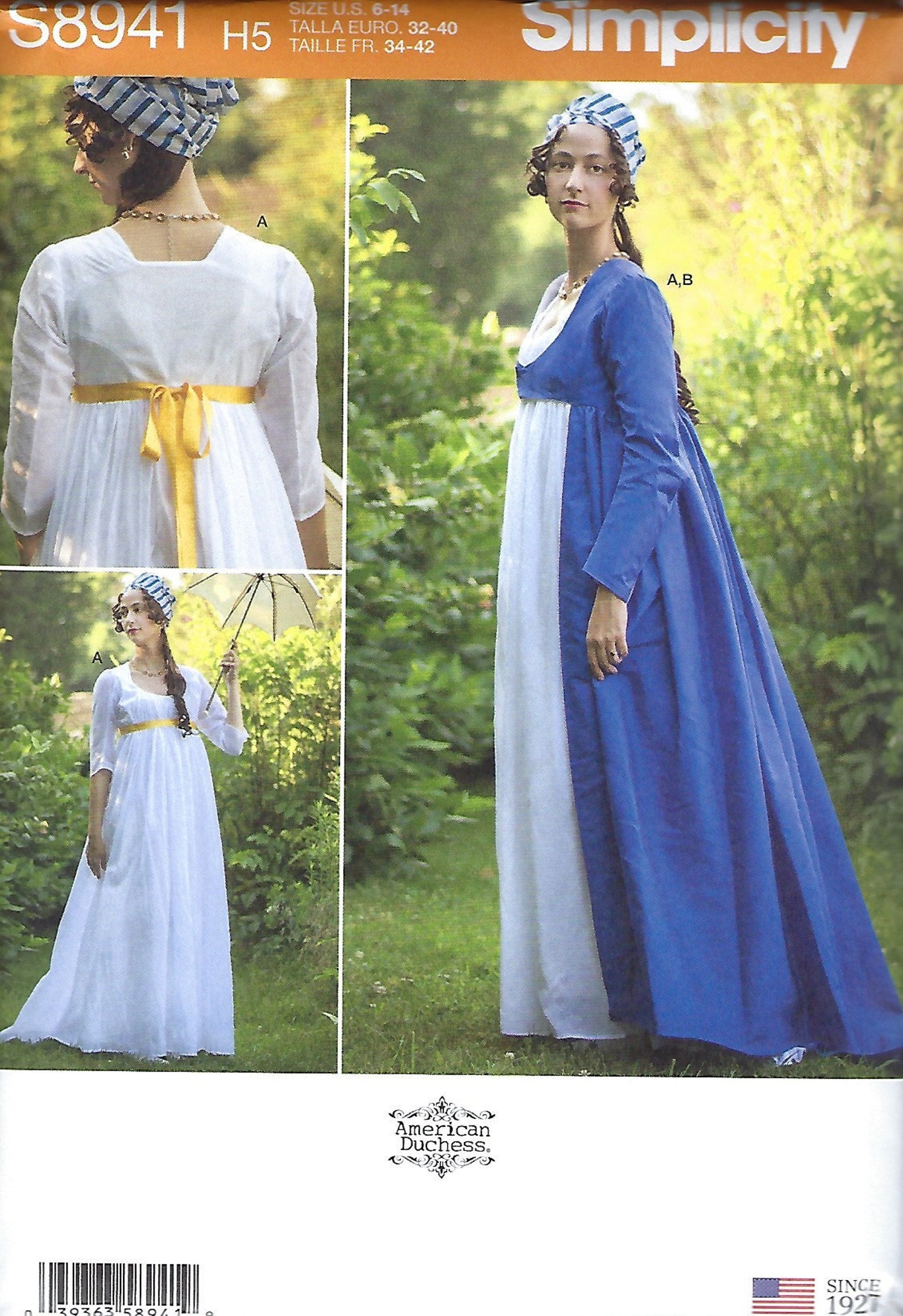 Simplicity S8941 Sewing Pattern, Historical Dress, Robe, Regency ...