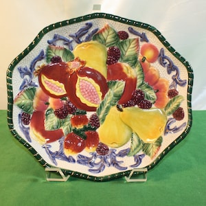 Fitz and Floyd Florentine Fruit Oval Vegetable Bowl with Pomegranates, 10&quot; Majolica Centerpiece