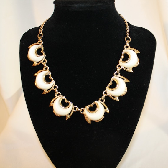 Necklace and Bracelet Set Gold Tone White Enamel … - image 1