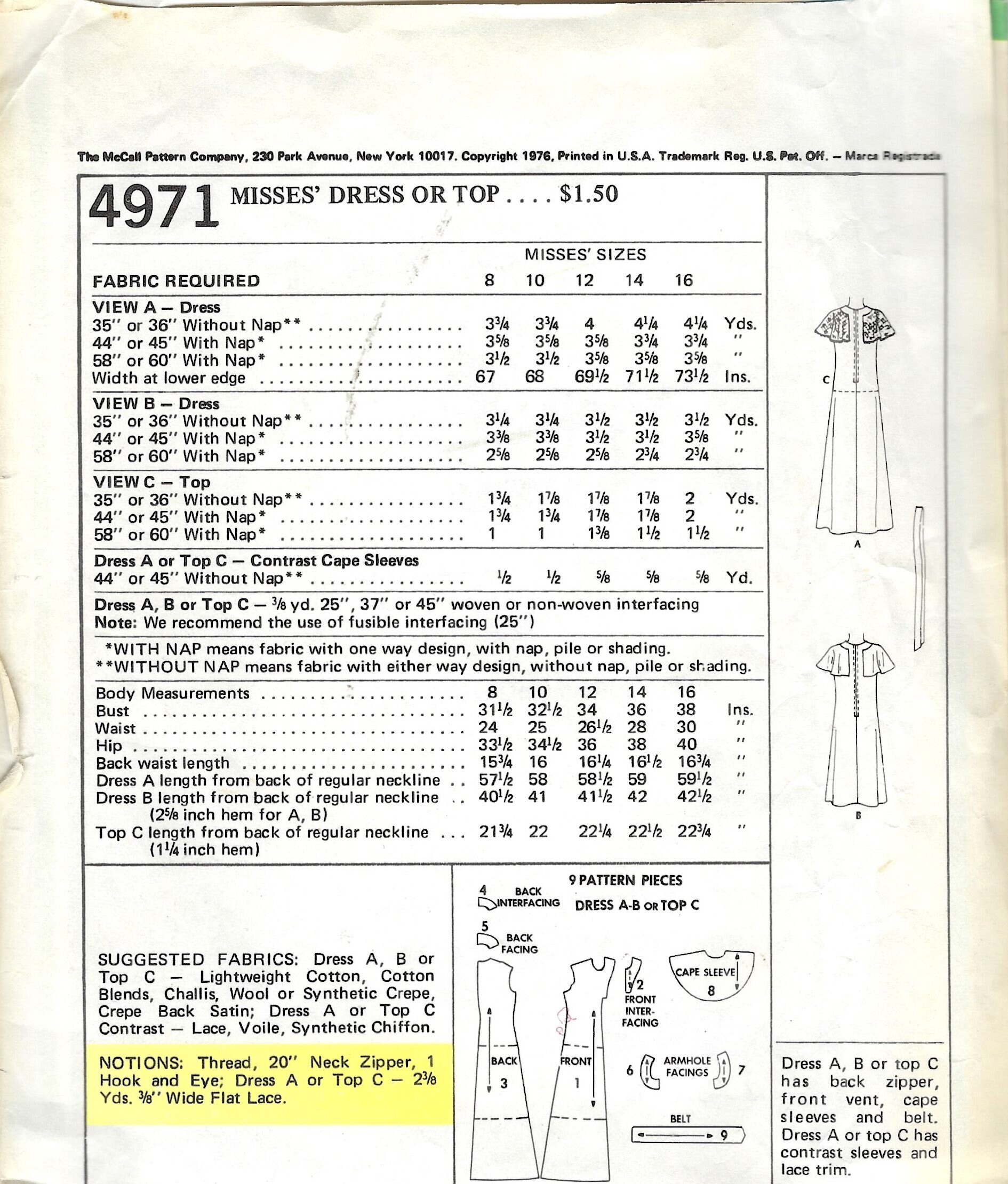 70s Mccall's 4971 UNCUT Pattern for Misses Dresses and Tops Vintage ...