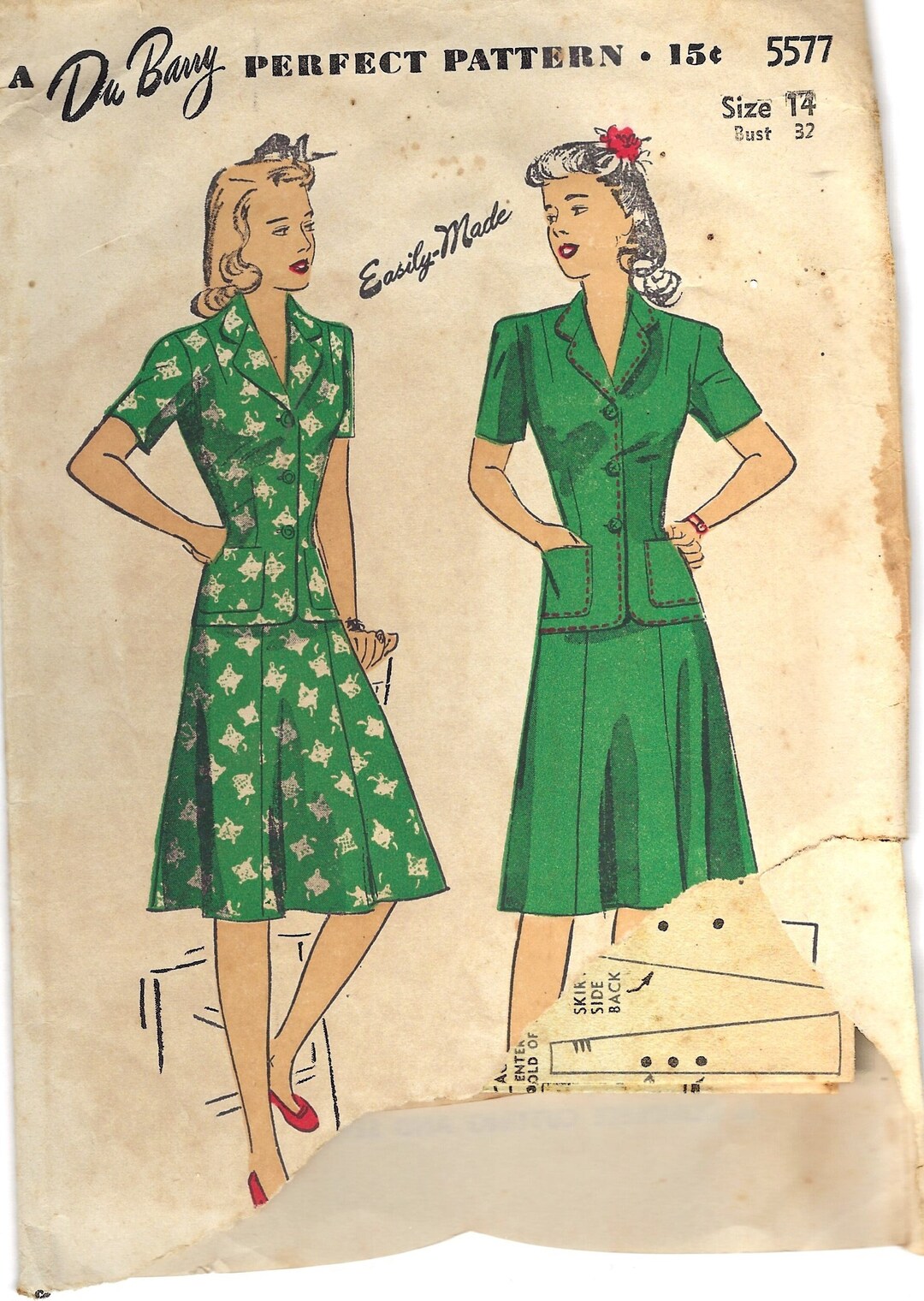 Patron de couture vintage des années 1930 ROBE B36 (R859) Du Barry 1963B - France