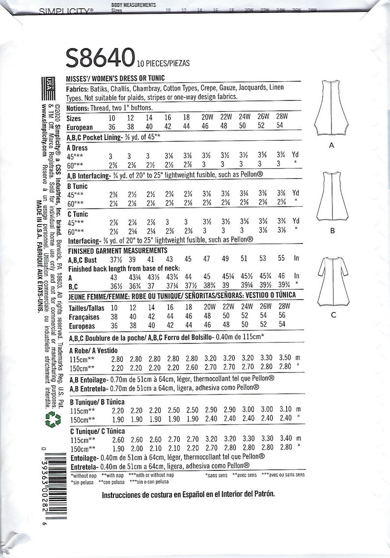 Simplicity S8640 Womens Dress Sewing Pattern UNCUT With Etsy