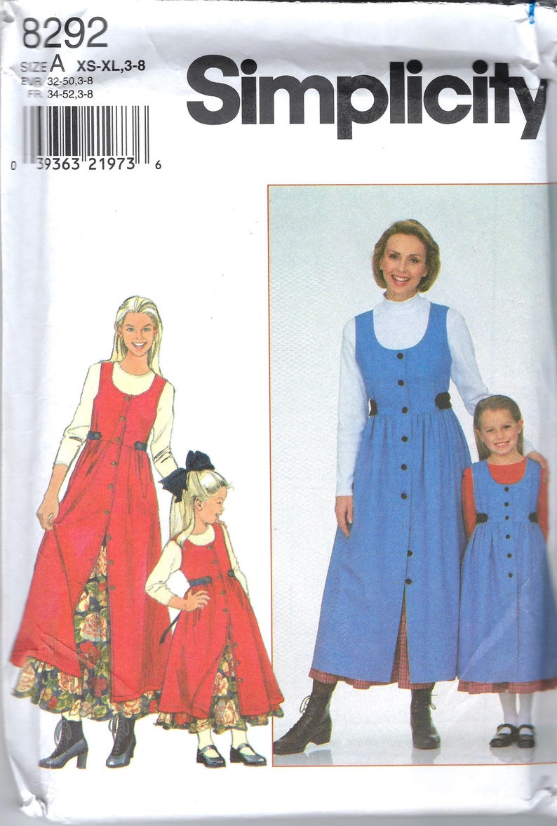 Simplicity Pattern Model 90s Simplicity 8292 Jumper and Petticoat Sewing Pattern: XS-XL & Girls ...