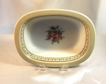 Raynaud Fine China Gold and Tiny Floral Border 9 3/4 Inch Oval Vegetable Bowl, Limoges France