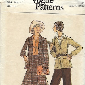 Vogue 8722 Loose Fitting Jacket Pants and Skirt Vintage Sewing Pattern Size 14 1/2 Bust 37 Patch Pockets
