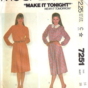 McCalls 7251, Schnittmuster für ein Pullover Kleid aus den 1980er Jahren, Größe 16, Büste 38, ungeschnitten