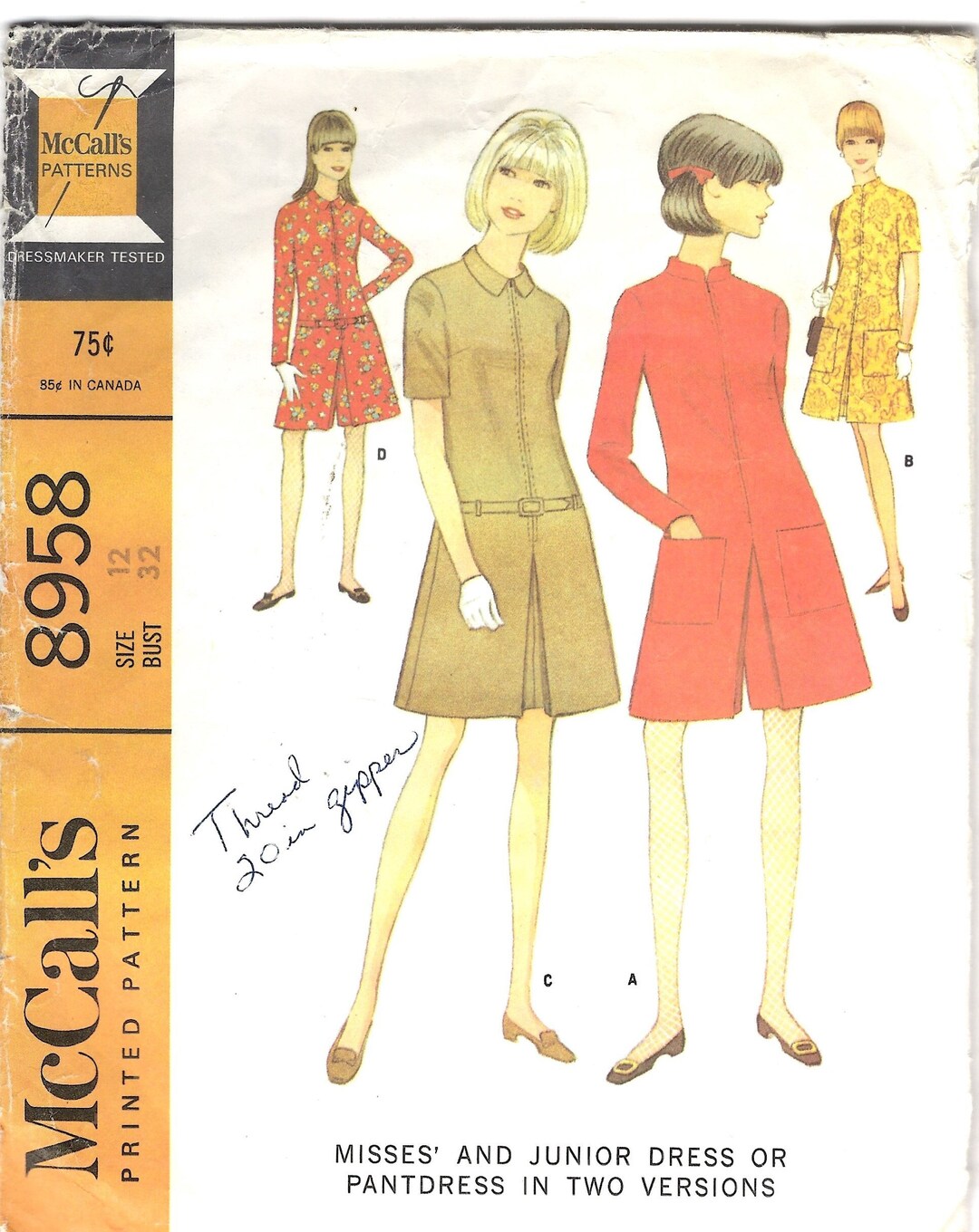 Mccalls 8958 1960s Pantdress Sewing Pattern, Bust 32 - Etsy