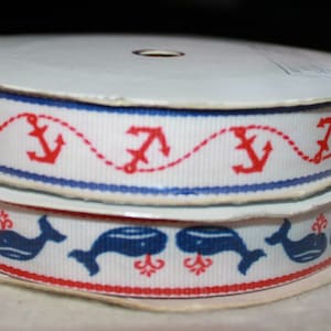 1/2&quot; Whale Print and Nautical Anchor Grosgrain Ribbon - Ocean - Sea - Boat - Dolphin - Craft - Beach Wedding - Nautical Theme - Gift Wrap