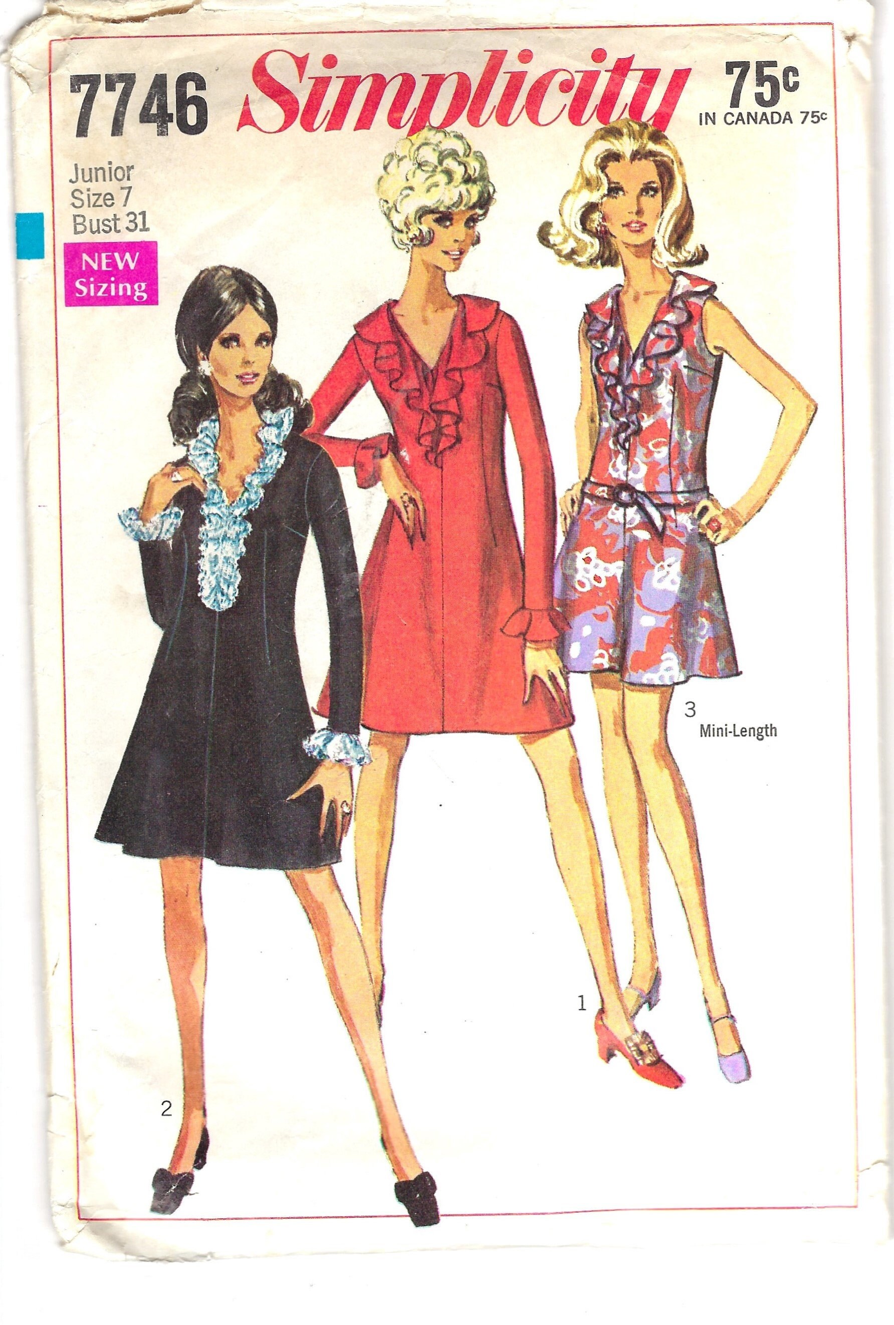 Simplicity 7746 60s Dress Sewing Pattern Junior Size 7 Bust Etsy