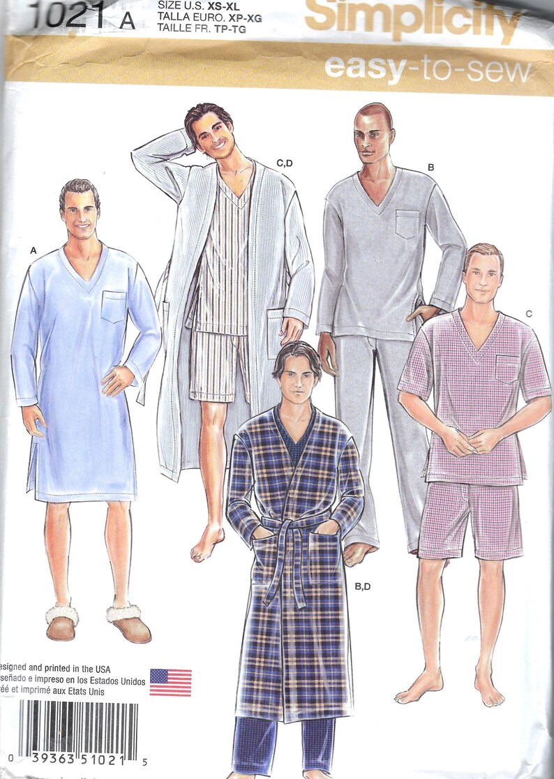 Simplicity Sewing Pattern 1021 Mens' Robe, Nightshirt or Pajamas Sewing