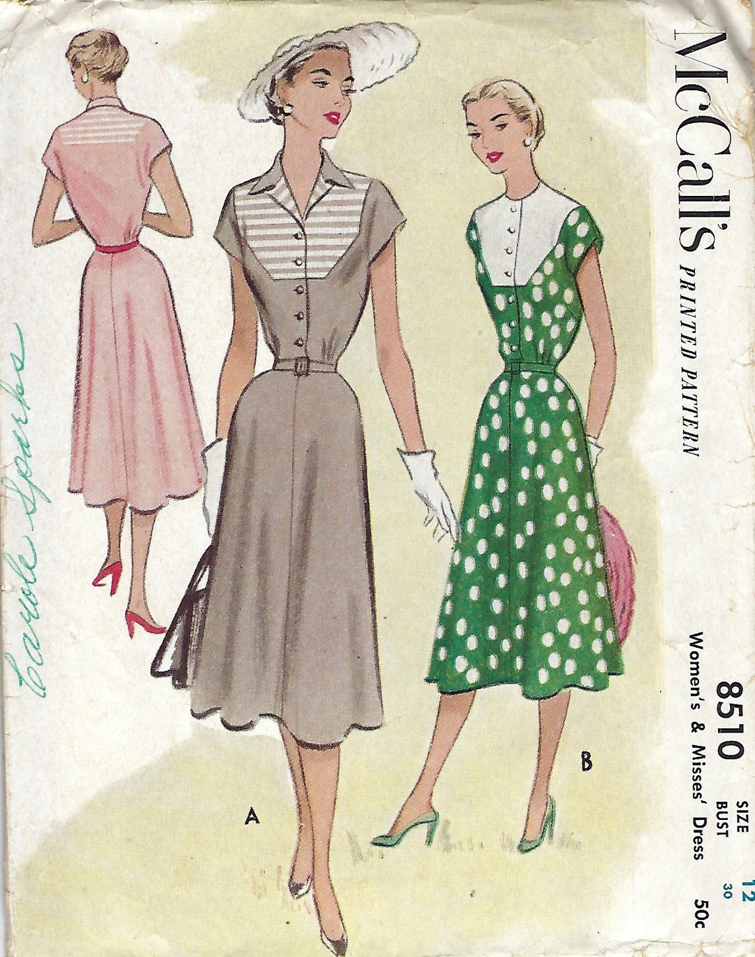 Mccalls 8510 40s Dress Sewing Pattern Shirtwaist Dress Bust - Etsy