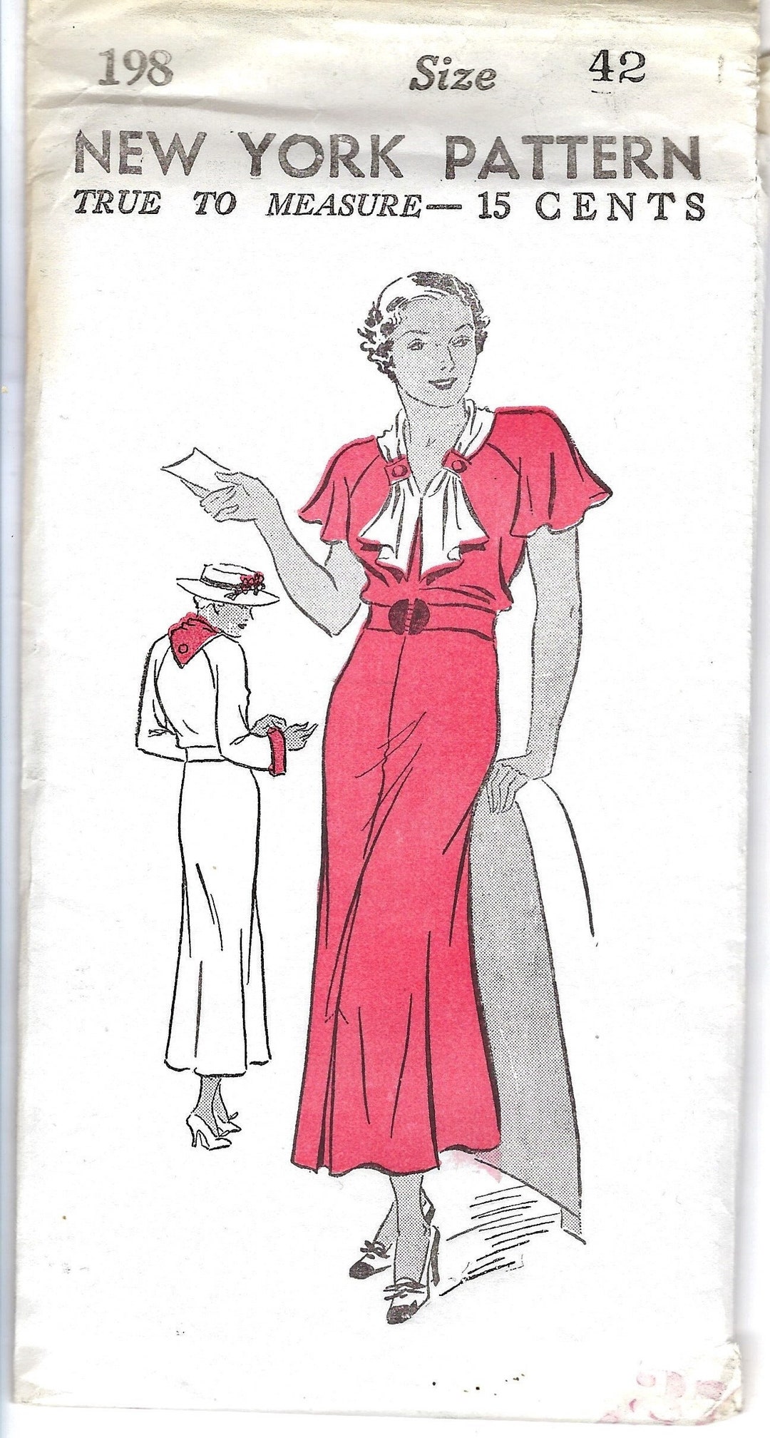 1930's New York Shirt-Waist Dress Pattern - Bust 32