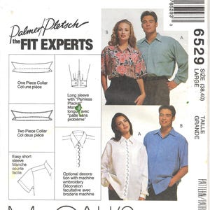 UNCUT 1993 McCalls 3-Hour Shirt Pattern 6529, Palmer Pletsch Fit, Sizes Large (38", 40")