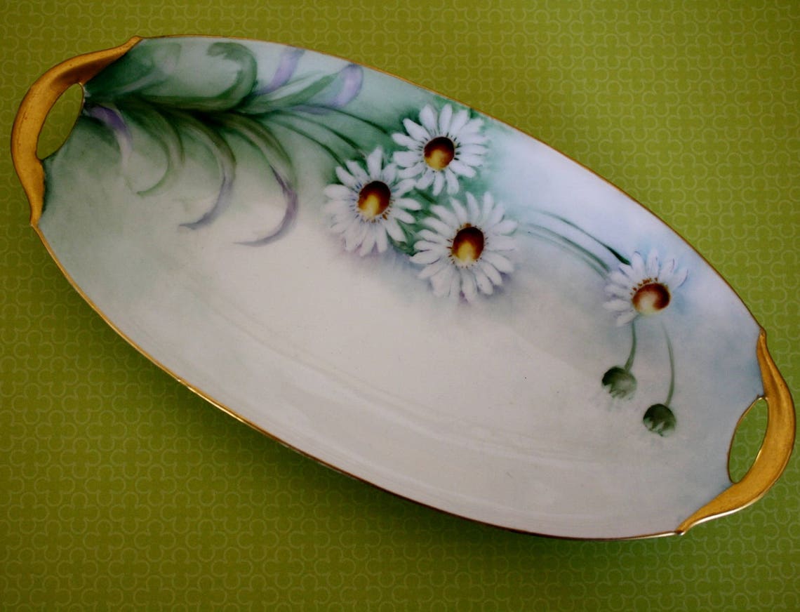 Bavarian Shallow Oval Tray Gilded Gold Daisy Floral Motif 10 Etsy