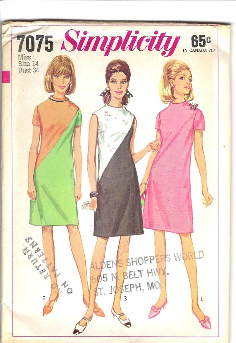 1960s Shift Dress Sewing Pattern Simplicity 7075 Bust 34 - Etsy