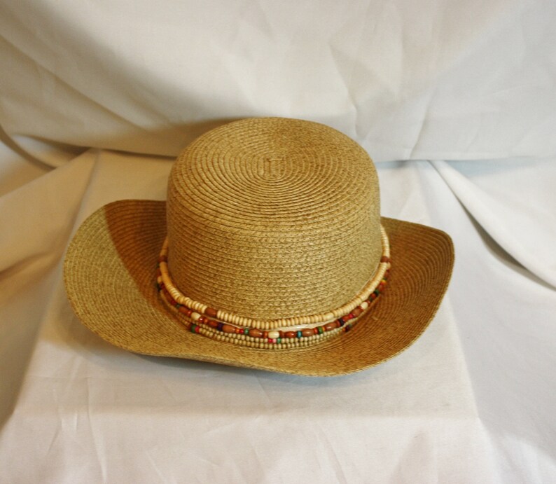 VTG Cappelli Straw Wide Brim Sun Hat With Natural Beads | Etsy