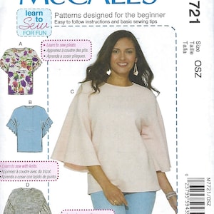 McCall&#39;s M7721 Top Pattern, Sewing Pattern, OSZ, XS-XL, Learn to Sew Pattern
