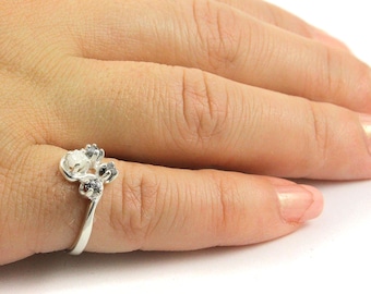 Multi Stone Diamond Ring - Rough Uncut Diamonds - Black and White Raw Diamonds, Multicolor - Engagement Ring, Wedding - Gold or Silver