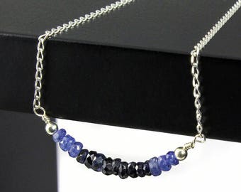Sapphire Necklace Sterling Silver - Sapphire Rondelles Necklace - Row of Hand Cut Sapphires