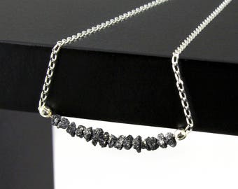 Black Rough Bar Diamonds Necklace in Sterling Silver - Mother's Day Gift -  Raw Uncut Diamonds - April Birthstone