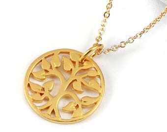 Family Tree Necklace - Goldfilled - Tree of Life Charm 24K Gold Plated - Circle Tree