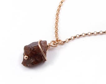14K Rose Gold Filled Necklace with Rough Garnet - Irregular Shape Raw Garnet - Dark Red Gemstone - Mother's Day