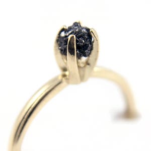 14K Yellow Gold Ring - Raw Rough Diamond Ring - SOLID Gold - Jet Black Diamond - Engagement Ring
