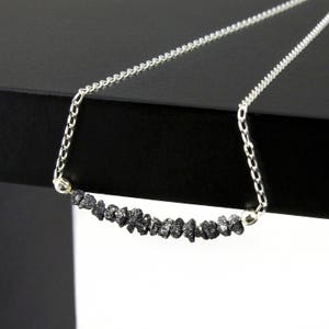 Black Rough Bar Diamonds Necklace in Sterling Silver - Mother's Day Gift -  Raw Uncut Diamonds - April Birthstone