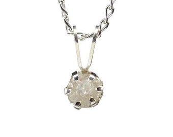5mm Pendant Necklace with White Rough Diamond on Sterling Silver - Natural Raw Diamond Conflict Free - April Birthstone