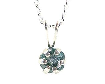 5mm Pendant Necklace with Raw Diamond on Sterling Silver 6-prong - Blue Rough Diamond